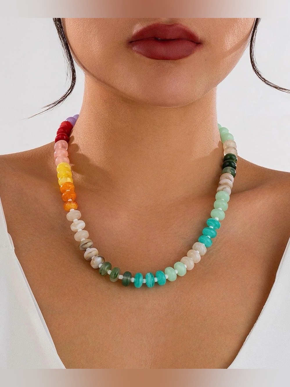 Multicolor Beads Necklace with Gold-Tone Clasp